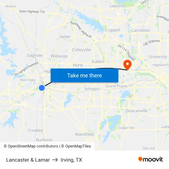 Lancaster & Lamar to Irving, TX map