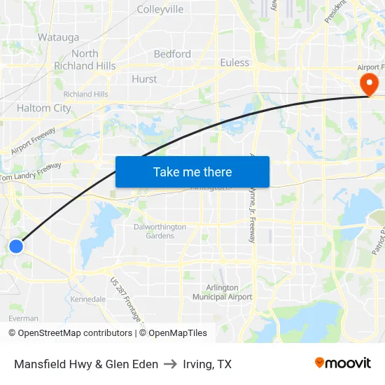 Mansfield Hwy & Glen Eden to Irving, TX map