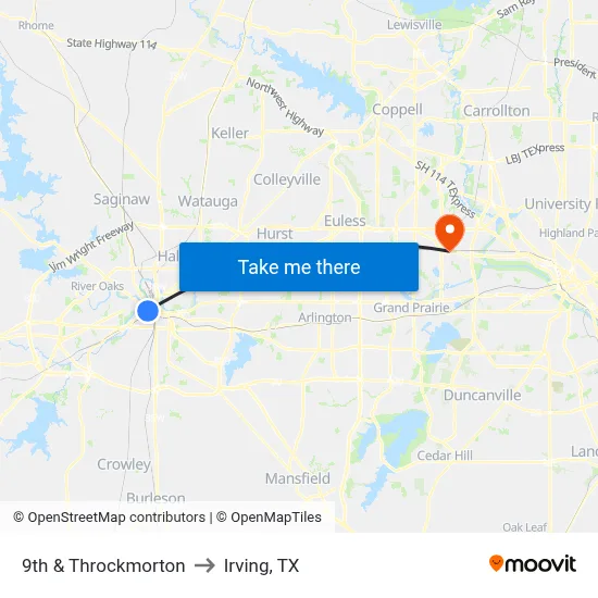 9th & Throckmorton to Irving, TX map