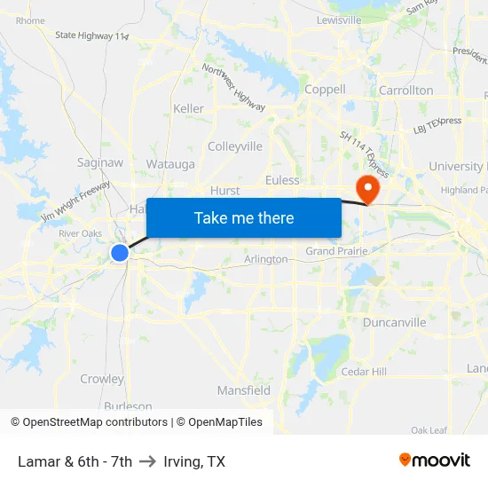 Lamar & 6th - 7th to Irving, TX map