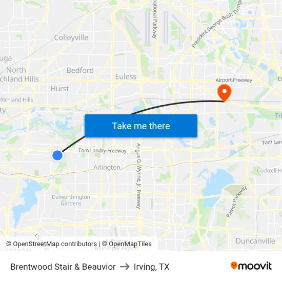 Brentwood Stair & Beauvior to Irving, TX map