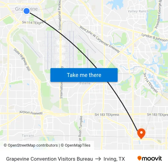 Grapevine Convention Visitors Bureau to Irving, TX map