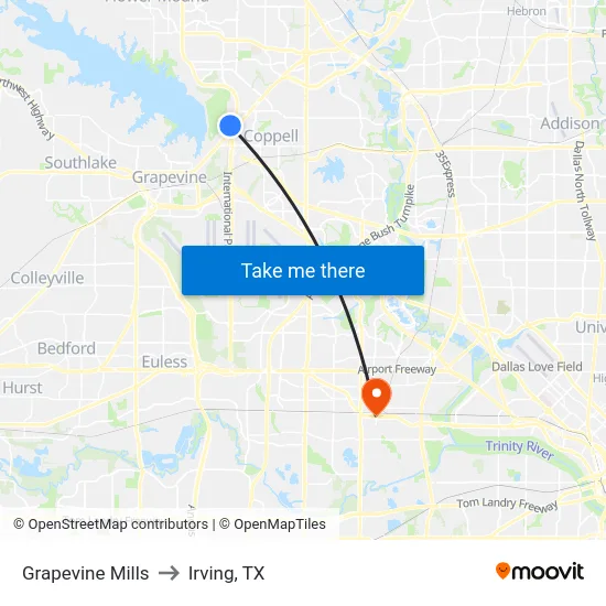 Grapevine Mills to Irving, TX map
