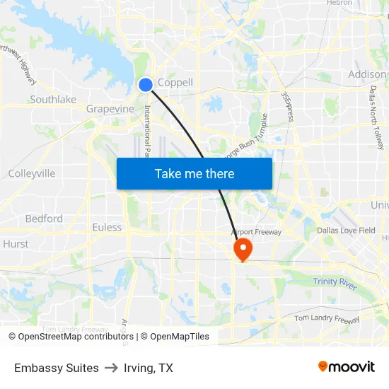 Embassy Suites to Irving, TX map