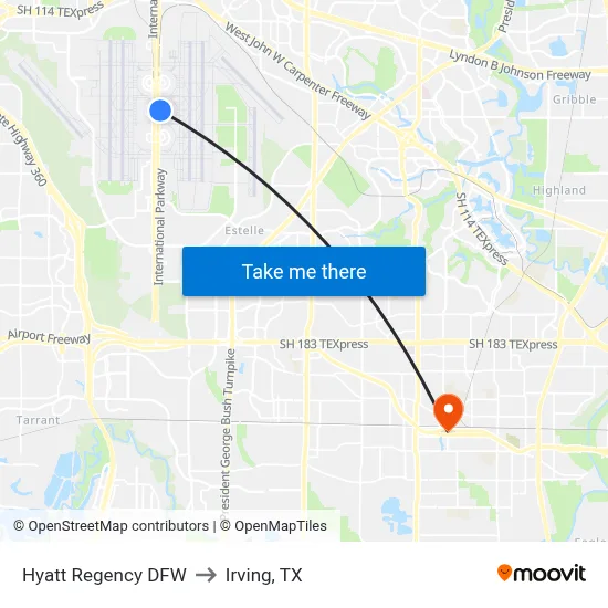 Hyatt Regency DFW to Irving, TX map