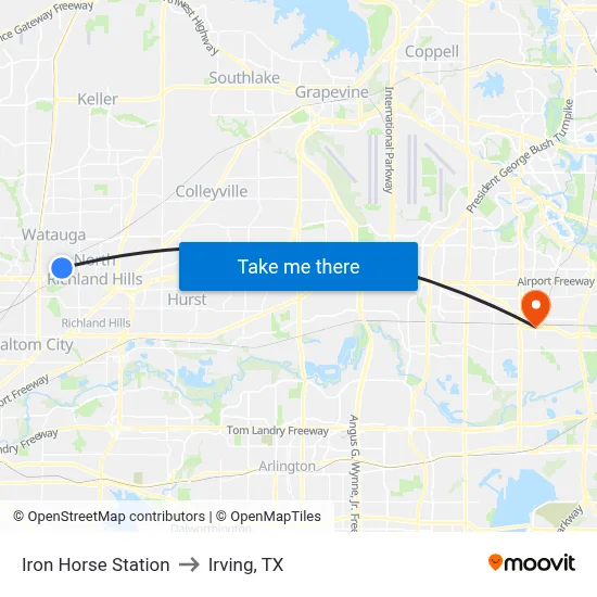 Iron Horse Station to Irving, TX map