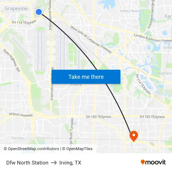 Dfw North Station to Irving, TX map