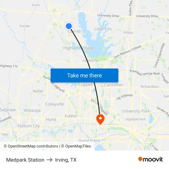 Medpark Station to Irving, TX map