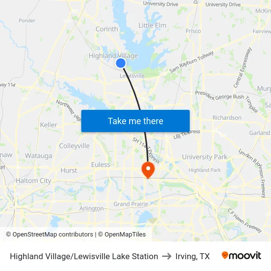Highland Village/Lewisville Lake Station to Irving, TX map