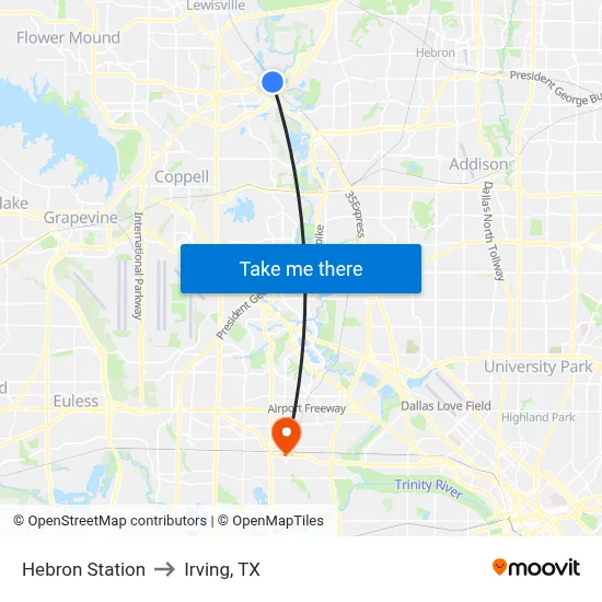 Hebron Station to Irving, TX map