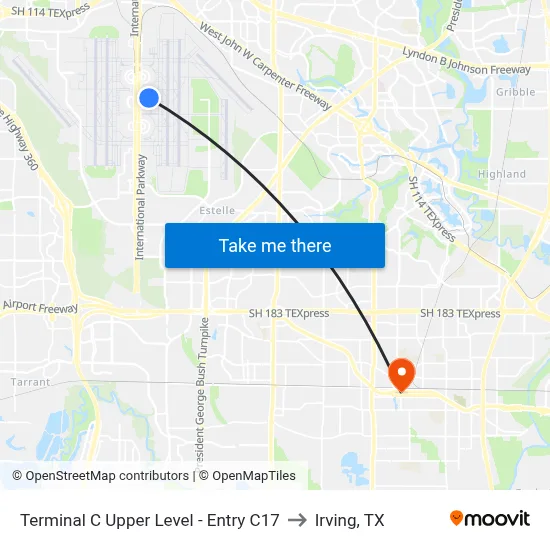 Terminal C Upper Level - Entry C17 to Irving, TX map