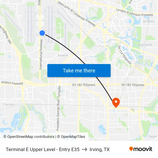 Terminal E Upper Level - Entry E35 to Irving, TX map
