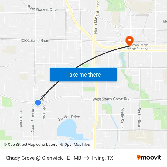 Shady Grove @ Glenwick - E - MB to Irving, TX map
