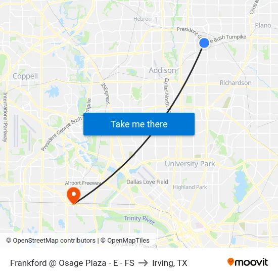 Frankford @ Osage Plaza - E - FS to Irving, TX map