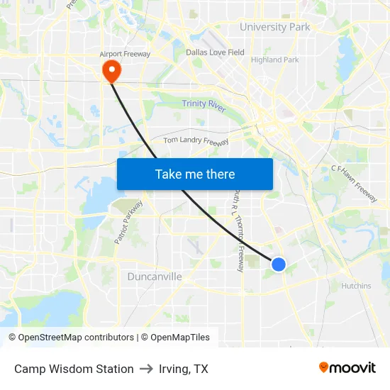 Camp Wisdom Station to Irving, TX map