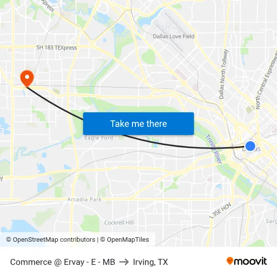 Commerce @ Ervay - E - MB to Irving, TX map