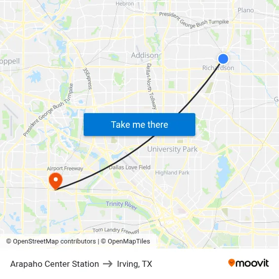 Arapaho Center Station to Irving, TX map
