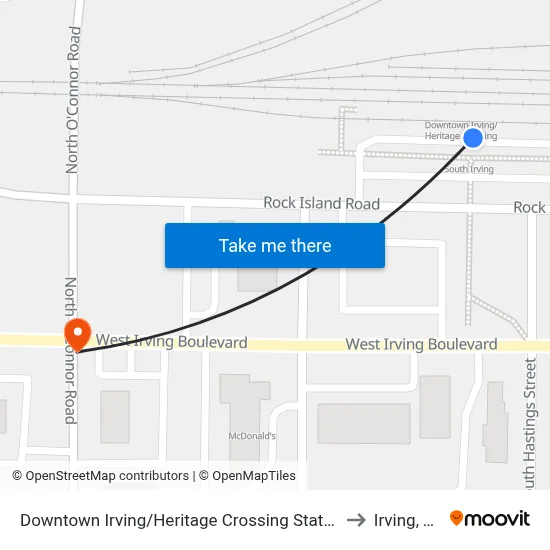 Downtown Irving/Heritage Crossing Station to Irving, TX map