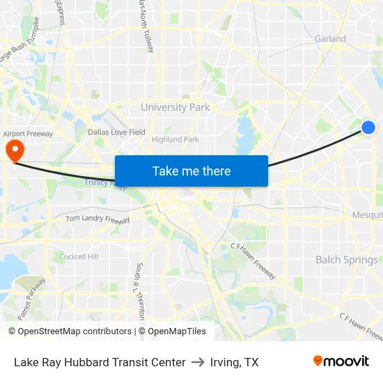 Lake Ray Hubbard Transit Center to Irving, TX map