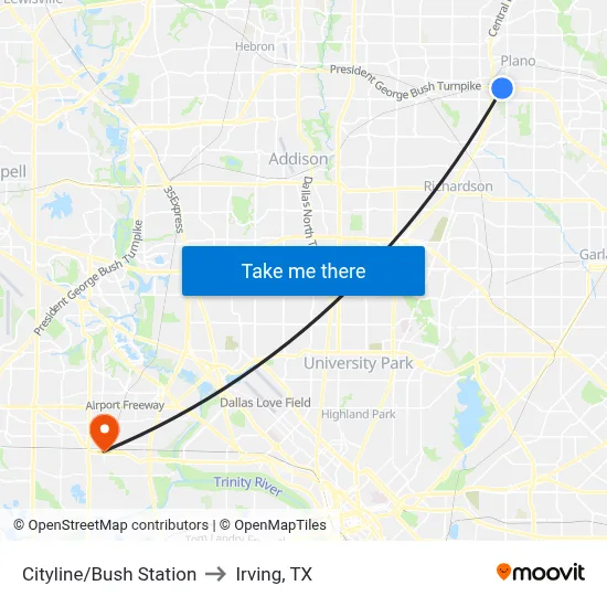 Cityline/Bush Station to Irving, TX map