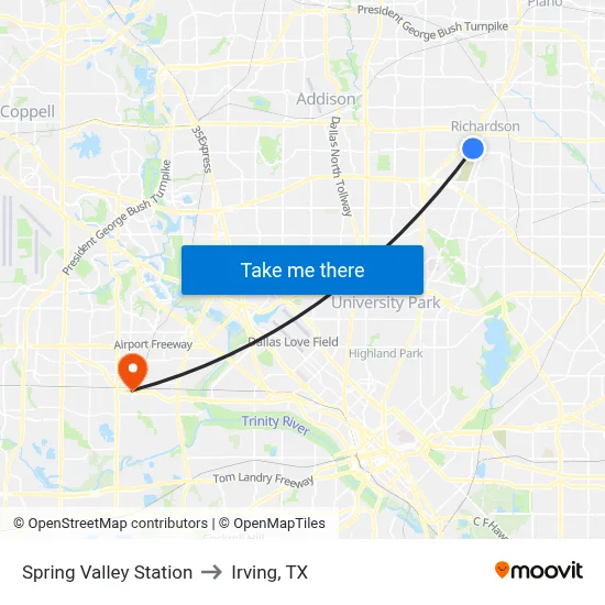 Spring Valley Station to Irving, TX map