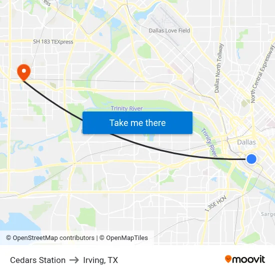 Cedars Station to Irving, TX map