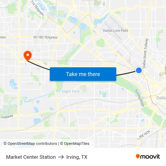 Market Center Station to Irving, TX map