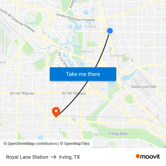 Royal Lane Station to Irving, TX map