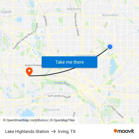 Lake Highlands Station to Irving, TX map