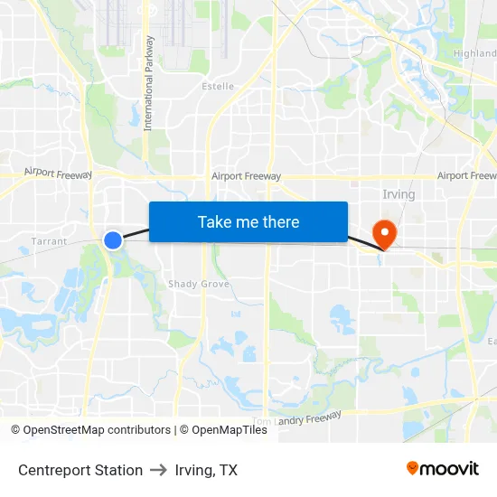 Centreport Station to Irving, TX map