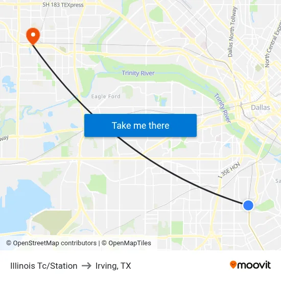 Illinois Tc/Station to Irving, TX map