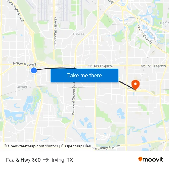Faa & Hwy 360 to Irving, TX map