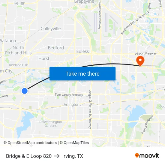 Bridge & E Loop 820 to Irving, TX map
