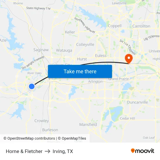Horne & Fletcher to Irving, TX map