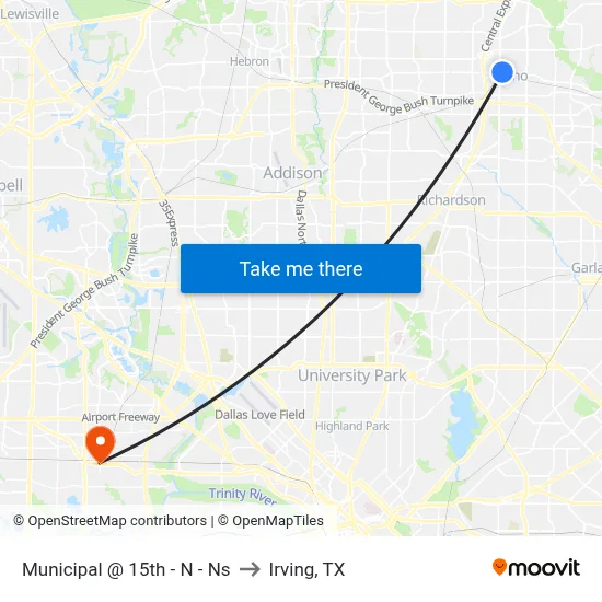 Municipal @ 15th - N - Ns to Irving, TX map