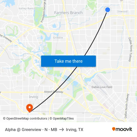Alpha @ Greenview - N - MB to Irving, TX map