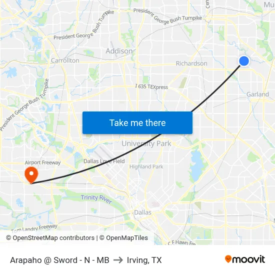 Arapaho @ Sword - N - MB to Irving, TX map