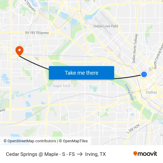 Cedar Springs @ Maple - S - FS to Irving, TX map