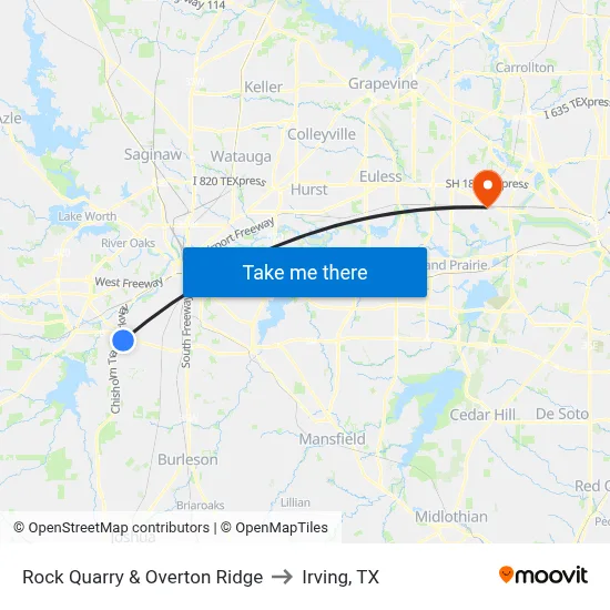 Rock Quarry & Overton Ridge to Irving, TX map