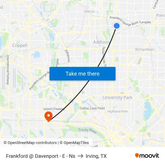 Frankford @ Davenport - E - Ns to Irving, TX map