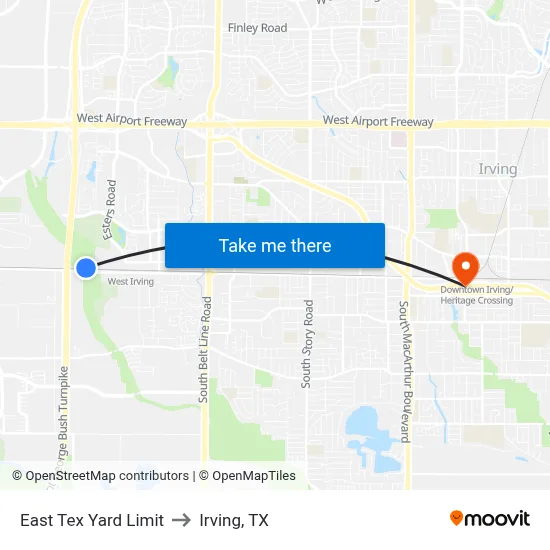 East Tex Yard Limit to Irving, TX map
