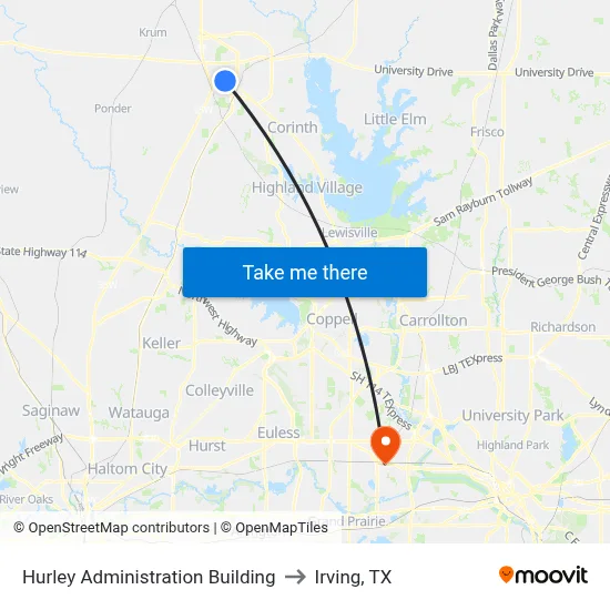 Hurley Administration Building to Irving, TX map
