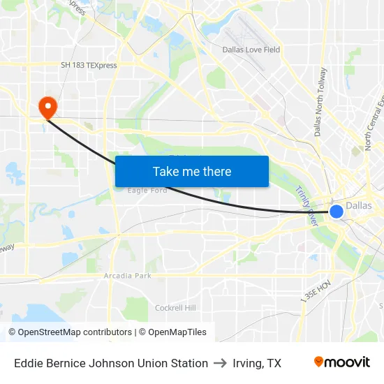 Eddie Bernice Johnson Union Station to Irving, TX map