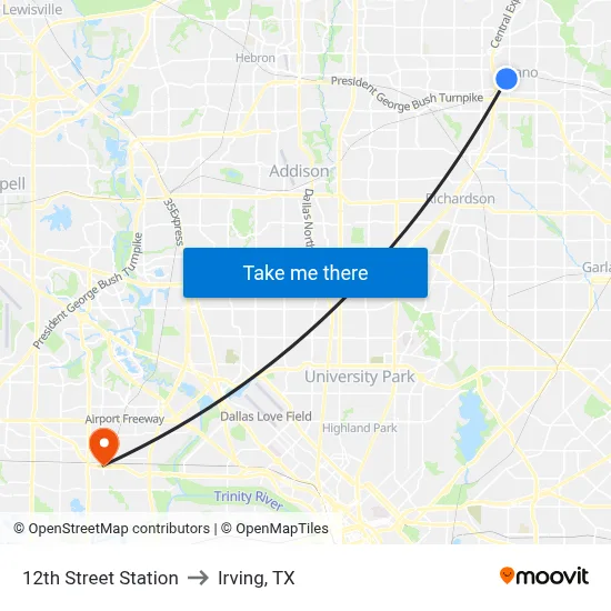 12th Street Station to Irving, TX map