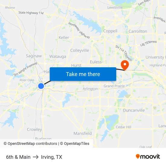 6th & Main to Irving, TX map