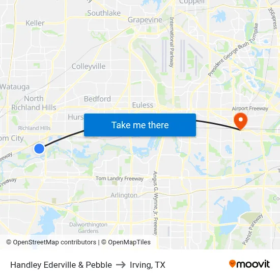 Handley Ederville & Pebble to Irving, TX map