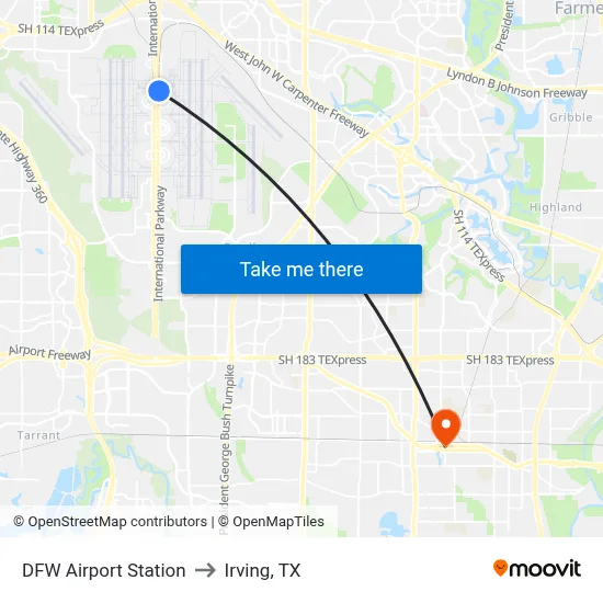 DFW Airport Station to Irving, TX map