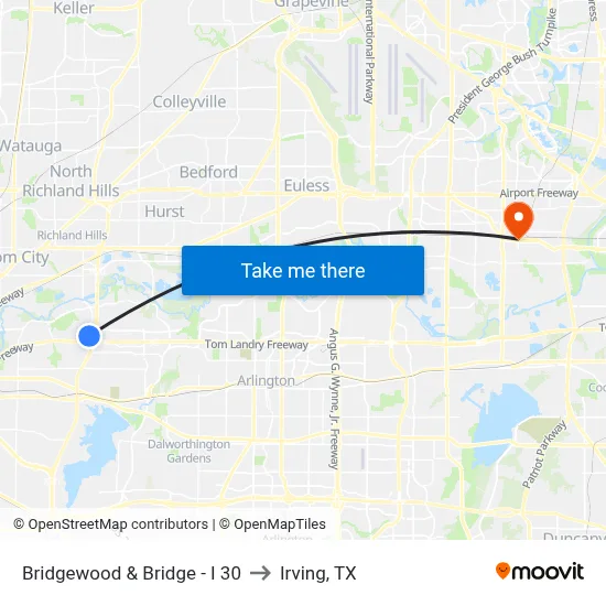 Bridgewood & Bridge - I 30 to Irving, TX map
