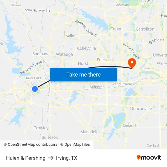 Hulen & Pershing to Irving, TX map