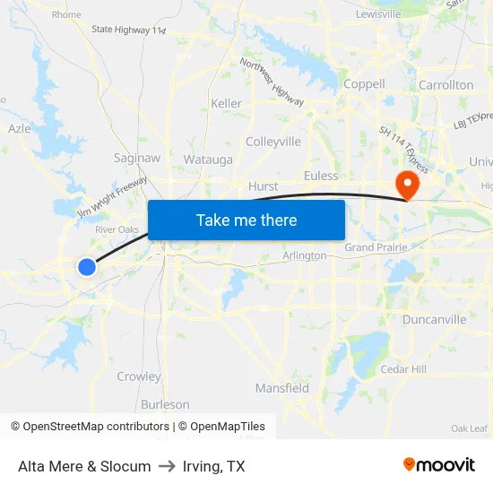 Alta Mere & Slocum to Irving, TX map